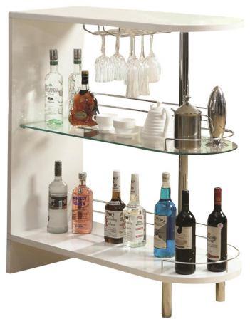 White bar with wine glass hanger and shelf